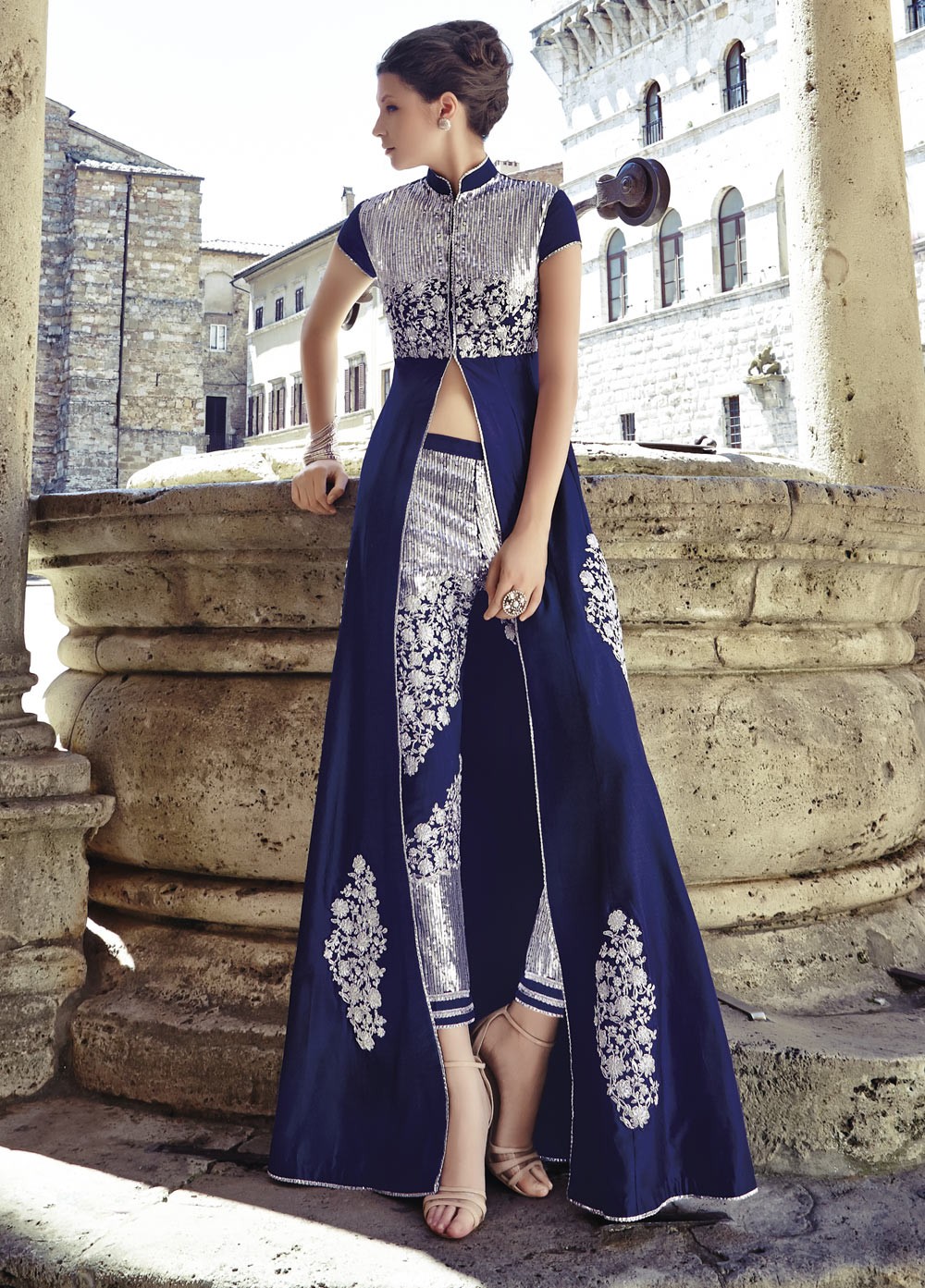 blue silk pants outfit